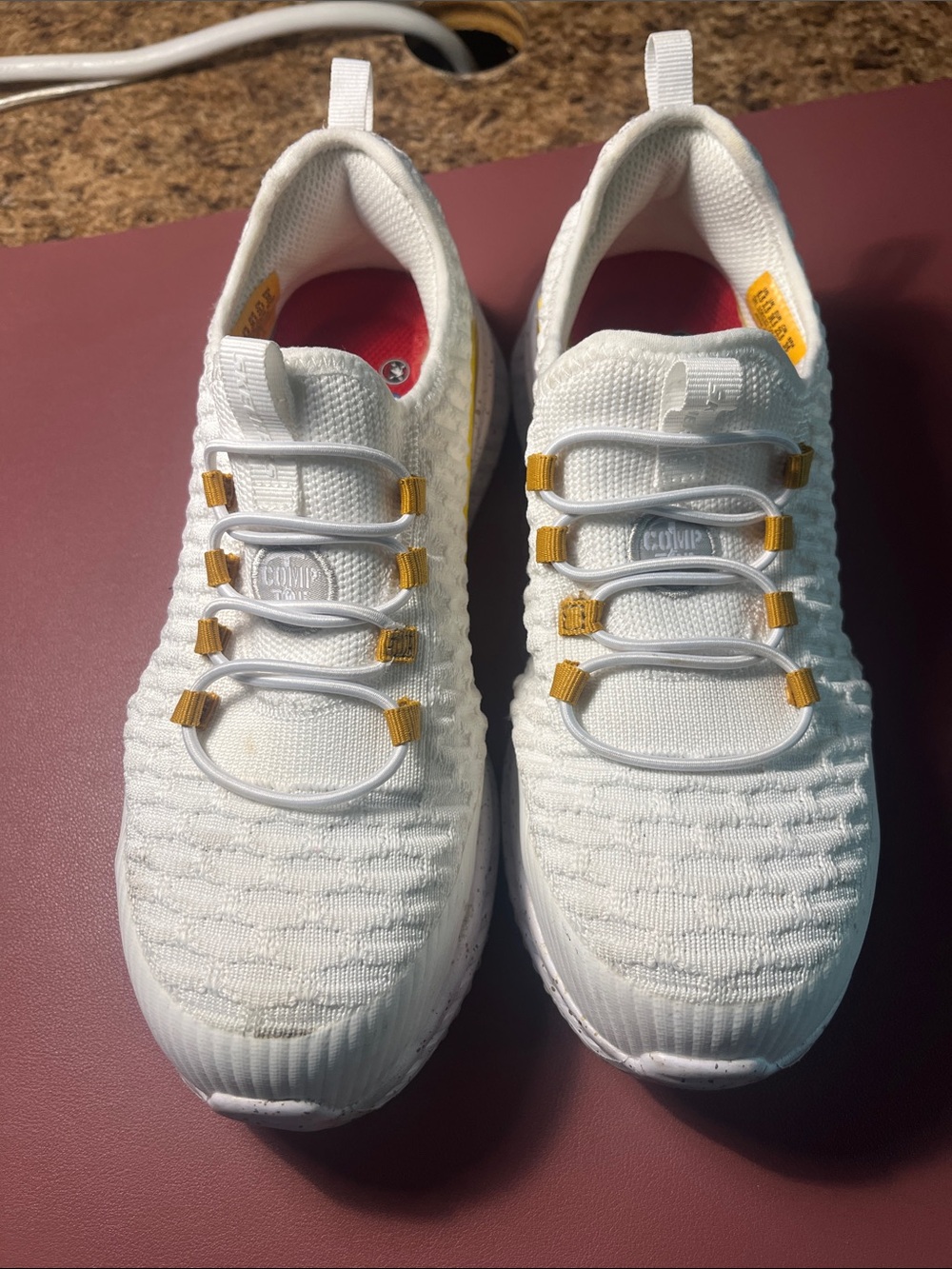 Skechers White Slip-On Sneakers with Yellow Accents steel toe slipper resistant
